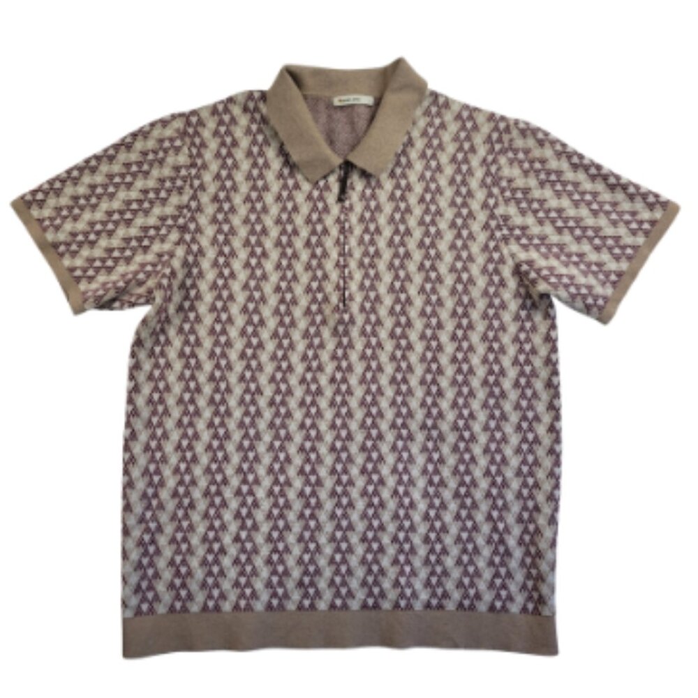 Marine Layer Men's Short Sleeve Polo in Taupe and Mauve Geometric